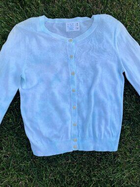 Adult Women's Small Pastel Blue Aquamarine Random Tie-Dye Cardigan Button Down